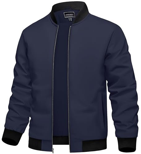 TACVASEN Vestes Décontractées de Printemps Hommes Veste Aviateur Intelligente Légère Veste de Baseball Fine Bleu Marine,M
