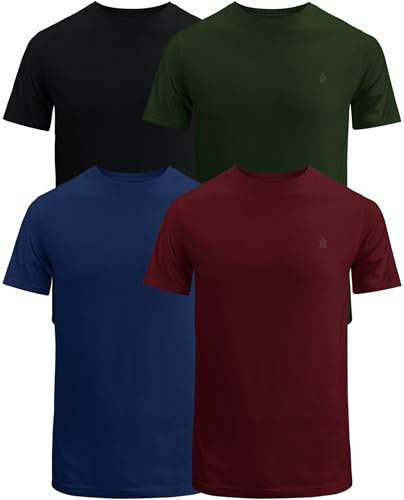 JRC Just Royal Clothing Pack of 4 Mens Short Sleeve Crewneck T-Shirts, Casual Round Neck Tops (Olive, Navy, Maroon, Black, XL)