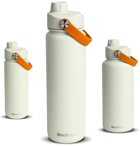 Blackube Stainless Steel Water Bottle, 700 ml, Thermos Flask, BPA-Free, Leak-Proof, Large Metal Water Bottle for Sports, School, Fitness, Outdoor, Camping, White