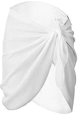 1 PCS White Beach Wrap Sarong, Women Beach Wrap Short Sarongs, Bikini Cover Up Chiffon Swimsuit Wrap Skirts Sexy Swim Sarong for Bikini Swimsuit Holiday Beach Wear Cover