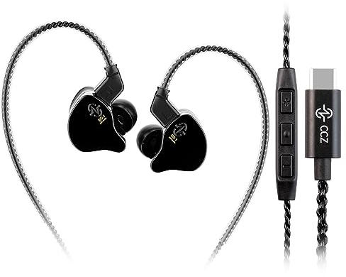 Yinyoo CCZ Melody USB C Wired Earphones,10mm Dual Magnetic Circuit DD In-Ear Headphones,PC Cavity Earbuds for iPad Pro 2022/2021/2020/2018/iPad mini6/iPad Air 5/4 (Drak Black, Type C with Mic)