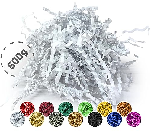 Verpackungswelt Füllmaterial 500 g | Geschreddertes Papier für Geschenkboxen & Pakete | Made in Germany | Dekoration & Schutz | Verpackungsmaterial & Zubehör zum Geschenke einpacken | Weiß