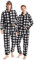 Loiahoer Unisex Erwachsene Buffalo Plaid Onesie Pyjama Kapuze Weihnachten PJS für Familie Jumpsuit Thermo mit Taschen Reißverschluss, schwarz/weiß, L
