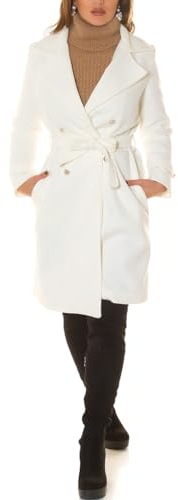 Damen Business Mantel Übergangsmantel Knielang mit Deko Knöpfe und Gürtel S/M