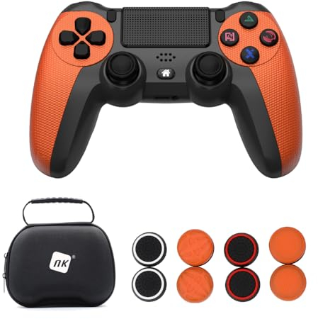 NK Pack PS4 / PS3 / PC/Wireless Mobile Controller - Wireless Controller, 2-Shock, 6 Axis, Touchpad, Headphone Input, Charging Cable, 8 x Joystick Grips, Controller Case - Orange Pack