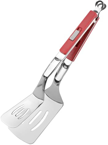 11.6in Anti-Scald Extended Handle Spatula Tongs, Multifunctional Grill Clamp 2 in 1 Stainless Steel Double Sided Food Shovel Flipping Cooking Tongs for BBQ Fish Burgers Pizza Steaks