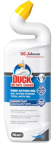 SC Johnson Professional Duck Deep Action Gel Toilet Cleaner, Marine, 750 ml | Angled neck reaches under the rim, removes limescale and mineral deposits, Kills 99.9% Germs, for professional use only