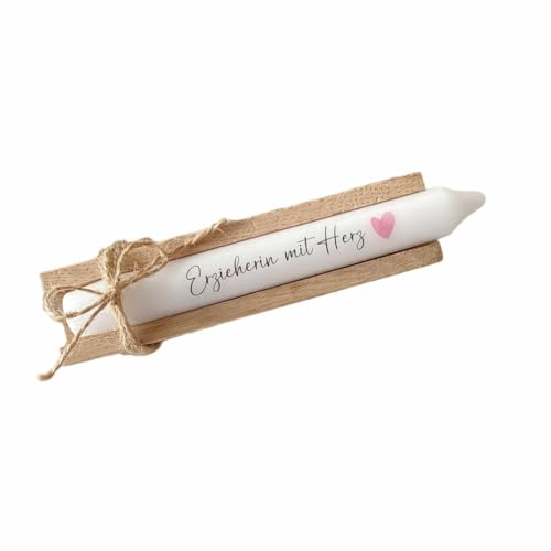 AWASG Stabkerze mit Spruch - Erzieherin mit Herz - Geschenk Kerze Danke - Abschluss Kita Kindergarten