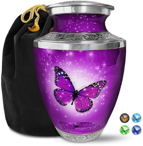 Everlight Memorials Urnen für menschliche Asche – Lila Schmetterling große dekorative Urne für erwachsene Männer und Frauen – Begräbnisurnen für erwachsene menschliche Asche