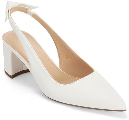 Juliet Holy Damen-Pumps mit spitzer Zehenpartie, zum Hineinschlüpfen, Slingback, niedliche Schleife, klassisch, klobige Blockab, Weiss/opulenter Garten, 40.5 EU