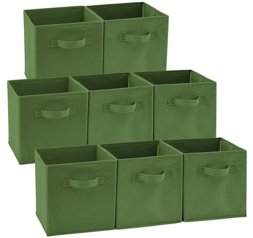 EZOWare Aufbewahrungskörbe Faltbare Würfel-Aufbewahrungsboxen, 8er-Set, Faltbare Aufbewahrungsbox für Kleinkinder, Kinderzimmer, Zuhause, 26,7x26,7x28cm / Dunkles -Kale Grün