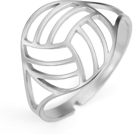 TEAMER Volleyball Ring Ring Edelstahl verstellbar Volleyball Ring Modern Zierlich Volleyball Sportschmuck Für Volleyball Trainer Sportler Volleyball Liebhaber (Silber)