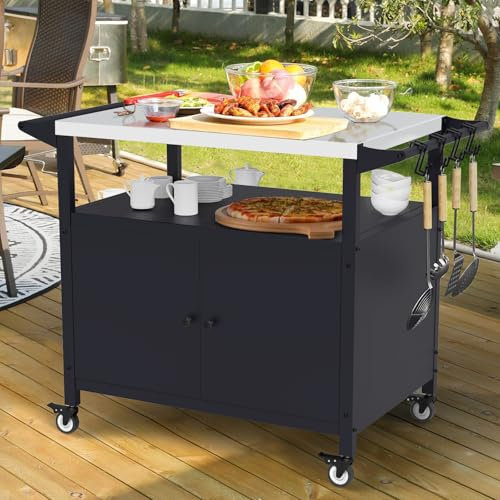 Tavolo da barbecue da esterno con contenitore, carrello in acciaio inox, stazione di supporto per la preparazione dell'isola della cucina all'aperto, supporto per piastra Blackstone, carrello da