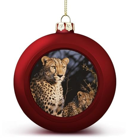 Wild Animal Leopard Weihnachtskugel, Ornamente, 6,1 cm, bruchsicher, Weihnachtsbaumschmuck, Kugeln, roter Stil, hängende Weihnachtsschmuck für Weihnachtsbaum, Feiertagsdekoration