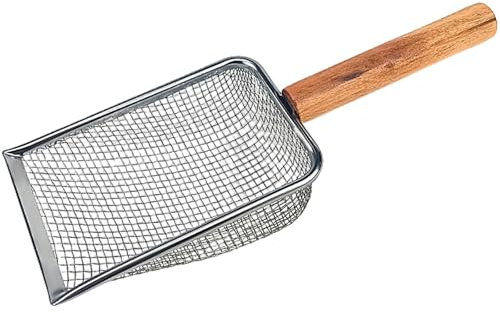 Cuchara de arena para gatos, pala para excrementos de gato, pala de tamiz de arena, pala de malla de reptil inoxidable para excrementos de reptiles, limpiador de arena de esquina, herramienta de
