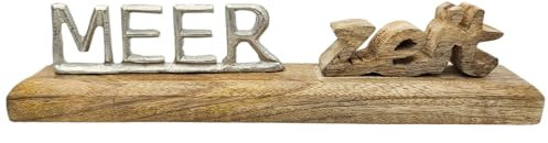 Schriftzug MEER-Zeit Dekoschriftzug Mangoholz Metall Holz Braun Silber Deko 30 cm
