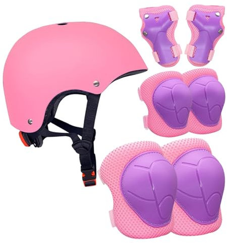 Juego de cascos y almohadillas para niños, casco para niños, equipo de protección para niños, casco ajustable para niños, rodilleras y coderas para niños, juego de almohadillas para niños, muñequeras