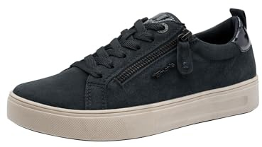 Tamaris Damen Wide Fit Damen Sneaker flach mit Reißverschluss Freizeit, Blau (Navy Suede), 41 EU