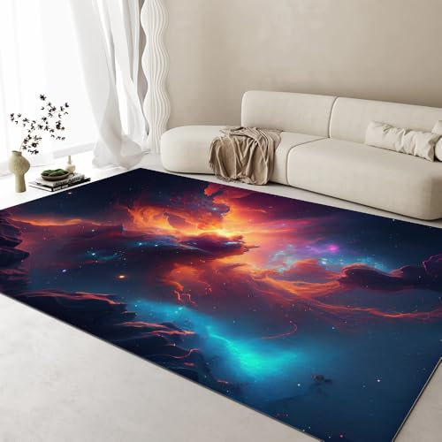 Teppich Wohnzimmer Pflegeleicht - Schwarzlicht Teppiche Gegend Kurzflor 80 x 120 cm - Neon UV Bodenmatte für Schlafzimmer, Jugendzimmer Jungen und Küche