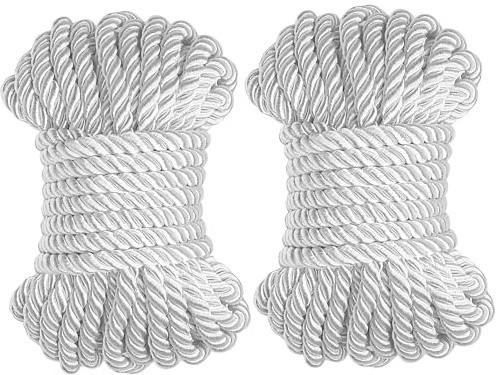 2 Rolls Soft Silk Rope, Strong Braided Twisted Ropes, 32.8 feet (10m) Total Length, 5/16 inch (8mm) Diameter, Thread Shiny Cord String, Solid Twine Cord Rope for All Purpose (White)