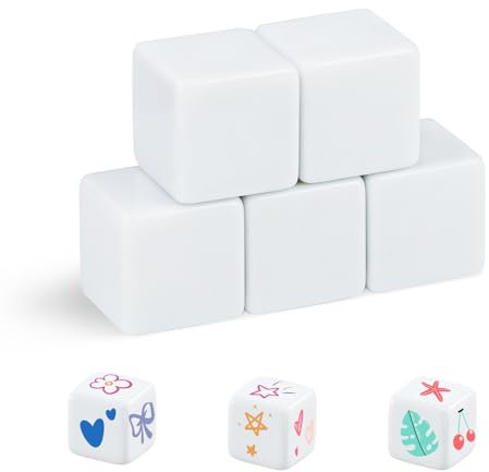 Set di Dadi vuoti da 30 mm, 5 Dadi Bianchi Arrotondati in Acrilico, Dadi da Gioco a 6 Lati per Giochi da Tavolo, Didattica, Artigianato e Fai da te