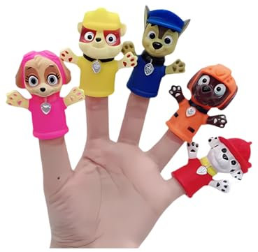 Paw Patrol Mighty Movie Hand Puppet Set - 5 Paw Patrol Toy Finger Puppets Featuring Chase, Sky, Rocky, and More for Kids' Creative Play - Ideal for Storytelling, Role-Playing, and Bath Toys