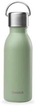 Qwetch - Bouteille Isotherme Active Vert Tilleul 350ml - Gourde avec Anse Inox Recyclé - 24h Froid et 12h Chaud - Etanche, Sans BPA & Compacte