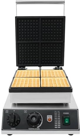 Piastra per waffle per 4 waffle, 1750 W, rivestimento antiaderente con temperatura regolabile, macchina per waffle, calore veloce e stabile, per panetterie, 25,5 x 25,5 cm