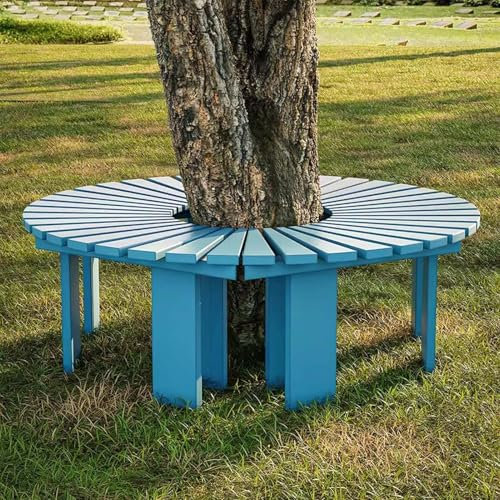 Yopappol Gartenbank für große Bäume, halbrunde Terrassen- und Parkbänke, rückenfreie Sitzfläche aus Massivholzlatten für Veranda, Rasen, Garten, Hof, 4 Farben(Blau,Half Round)