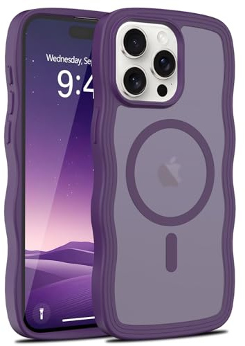 LLZ.COQUE for iPhone 15 Pro Max Case Compatible with Magsafe Wavy Frame | Matte Translucent Clear Back, Magnetic Curly Wavy Frame Cover, Shockproof Anti-scratch Phone Case for Women Men, Dark Purple