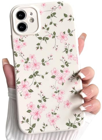 NITITOP Compatible with iPhone 12 Case Cute Flower Floral for Women Girl Full Camera Protective Vintage Trendy Slim Fit TPU Shockproof Pink Phone Case Cover