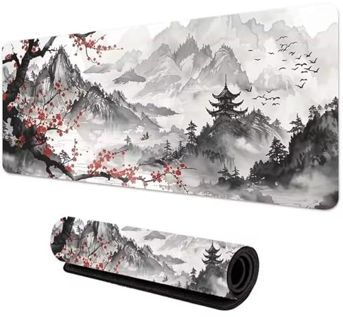 Grand Tapis de Souris Gaming Mouse Pad XXL 1500x800x2mm avec Base en Caoutchouc antidérapant Extended XXL Long Clavier Pad de Table Grand Tapis de Souris Gamer (Peinture de Paysage à L'Encre)