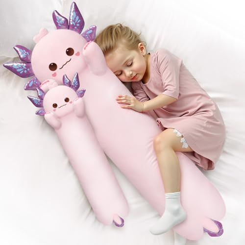 Mewaii Künstlertdesignte ULT rasaftige Lange Katze Kuschelkissenkörper, extra gefüllt für Komfort, hochwertiges Kuscheltier-Geschenk für Freundin oder Axolotl-Liebhaber (Violett Axolotl 50 cm)