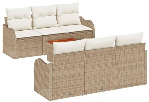 vidaXL Garten-Sofa-Set 7 pcs Beige Poly Rattan, Outdoor-Sofa, Gartenlounge, Terrasse, Rattan-Set, Relaxen im Garten, Luxus für Zuhause