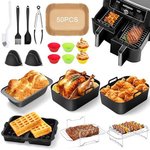 Charmofun Heißluftfritteuse Zubehör, Airfryer Zubehör für Ninja Foodi Max Dual Zone AF300EU AF400EU AF500EU 7.6L-9.5L, 23-teiliges Air Fryer Accessories Ninja