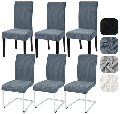Alishomtll Stretch Stuhlhussen Kurzflor Hussen Schwingstuhl 6er Set Grau | Universal Streifen Stuhlhussen, Elastisch Abnehmbar Stuhlbezug, Waschbarer Stühle Schutz für Küche Esszimmer Hotel Bankett