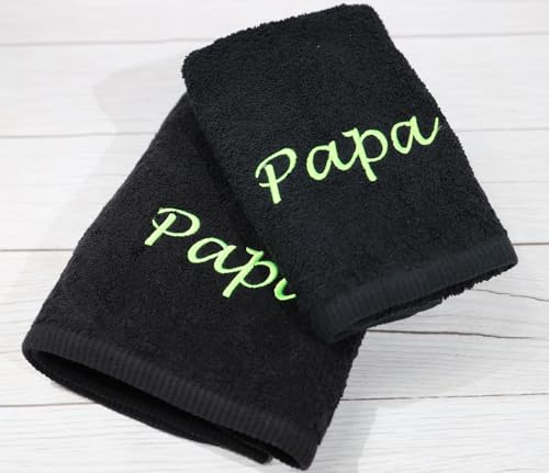 Generisch 2er-Set Handtücher personalisiert Duschtuch 70x140 + Handtuch 50x100 Bestickt mit Namen 100% Baumwolle Oeko-TEX Geschenkset hochwertig (Schwarz, 2-TLG. - 70x140 cm + 50x100 cm)