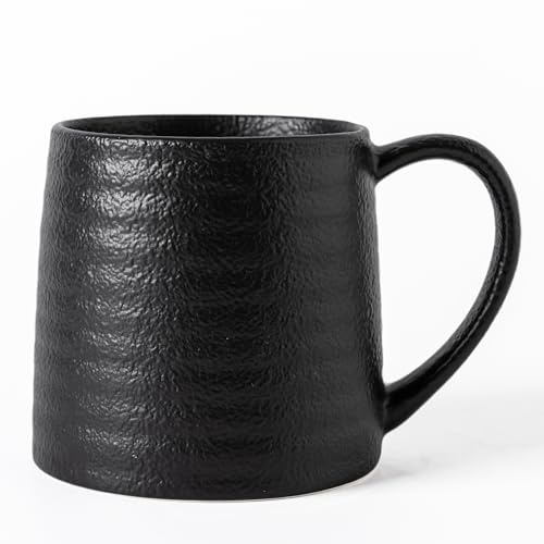 TaoTaojarvie Ceramic Coffee mugs, 21 oz, Extra Large Mugs, Big Tea Cups, Large Handle, Pottery Mugs, Big Belly, Transmutation Glaze，Wide Bottom, stripe pattern, Microwave and Dishwasher Safe. (Black)