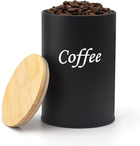 LITZEE Kaffeedose Luftdicht, 500ML Kaffeebohnen Behälter, Kaffeebehälter Luftdicht für Kaffeebohnen Aufbewahrung, Kaffee dose für Kaffee mit Deckel aus Holz in Schwarz Matt