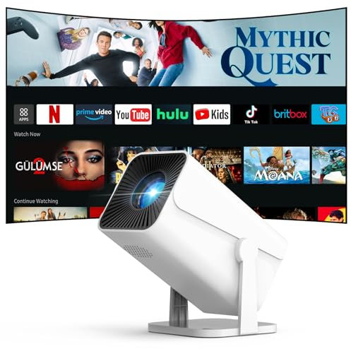 Vidéoprojecteur App intégrée, Focus Électrique Mini Rétroprojecteur Portable WiFi6 Bluetooth 1080P Supporté, Smart Projecteur Video Auto Keystone, 270°Rotation Compatible avec TV Stick, HDMI, USB