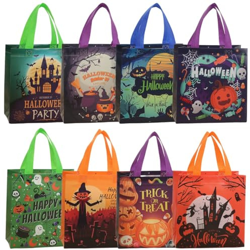 KUMSODE 8pz Sacchetti per caramelle di Halloween, in tessuto non tessuto, sacchetti regalo con manici, per dolci per bambini, decorazioni per feste di Halloween (23 x 22 x 11 cm)