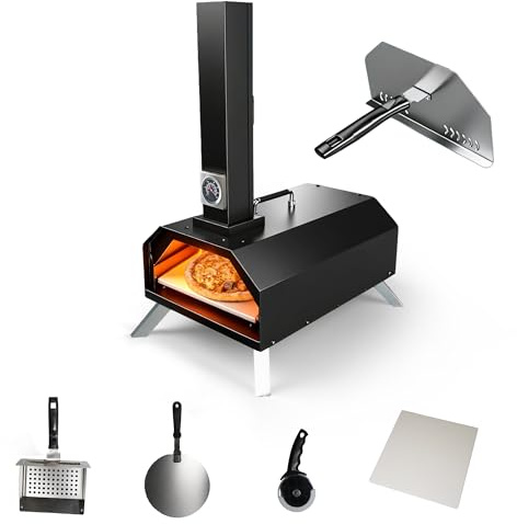Karienvir Outdoor Pizza Oven 30 CM Portable Wood Fired Pellets Pizza Ovens | Stainless Steel Pizza Maker for Backyard or Outside Camping With a Thermometer and a Cutter, Pizza Stone