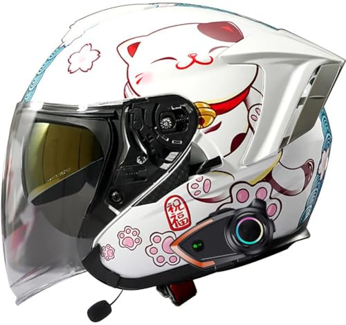 Byroads Bluetooth intégré Jet Casque de Moto certifié ECE 22.06 Casque de Scooter avec Double visière Casques de Jet 3/4 Hommes Femmes Casque de cyclomoteur Respirant