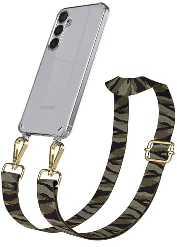 EAZY CASE Handykette - Verstellbares Taschenband kompatibel mit Galaxy S25 Plus, Schulterriemen, Handykordel mit Silikon Hülle, Umhängetasche, Grün Camouflage Gold