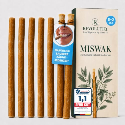 REVOLUTIQ® Original Miswak Stick Natural Siwak Toothbrush | 5+2 Extra, Salvadora Persica, Teeth Cleaning without Toothpaste, Fresh Breath & Clean Teeth, Vegan, Zero Waste