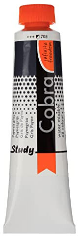 Cobra Study - Tubo de colores al óleo mezclables con agua 40 ml Gris Payne 708 Semiopaco de gran solidez a la luz Sin disolventes