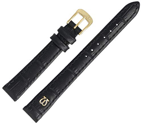MARBURGER Uhrenarmband 12mm Leder Schwarz Gold Alligator Prägung Mit Naht - Montage Set 5281210000220