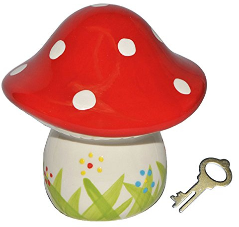 Hucha Sparschwein Pilz - Porzellan / Keramik mit Schlüssel - stabile Sparbüchse Spardose Kinder Figur groß Glückspilz (Rot)