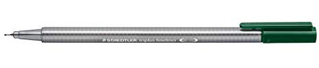 STAEDTLER 334-55 Triplus Fineliner (Dreikant, Superfeine, Metallgefasste Spitze, Linienbreite ca. 0,3 mm, 10 Stück) erdgrün