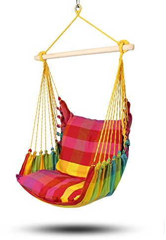 HOBEA-Germany Hängesessel Hängestuhl Hängesitz mit 2 Kissenhüllen (L (bis 120kg belastbar), Regenbogen)